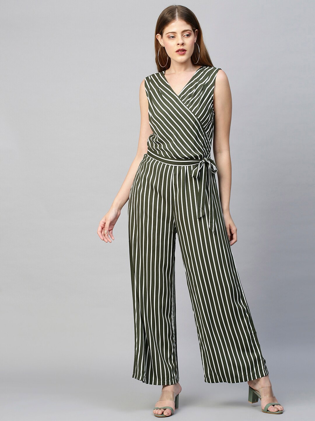 

FASHOR Green & White Striped Basic Jumpsuit