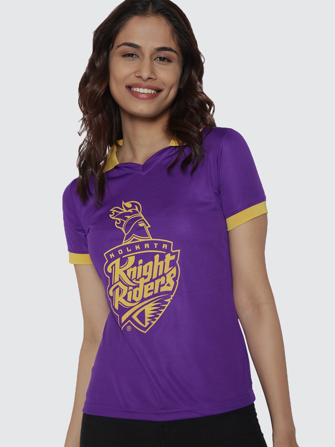 

The Souled Store Women Purple & Yellow Printed Polo Collar T-shirt