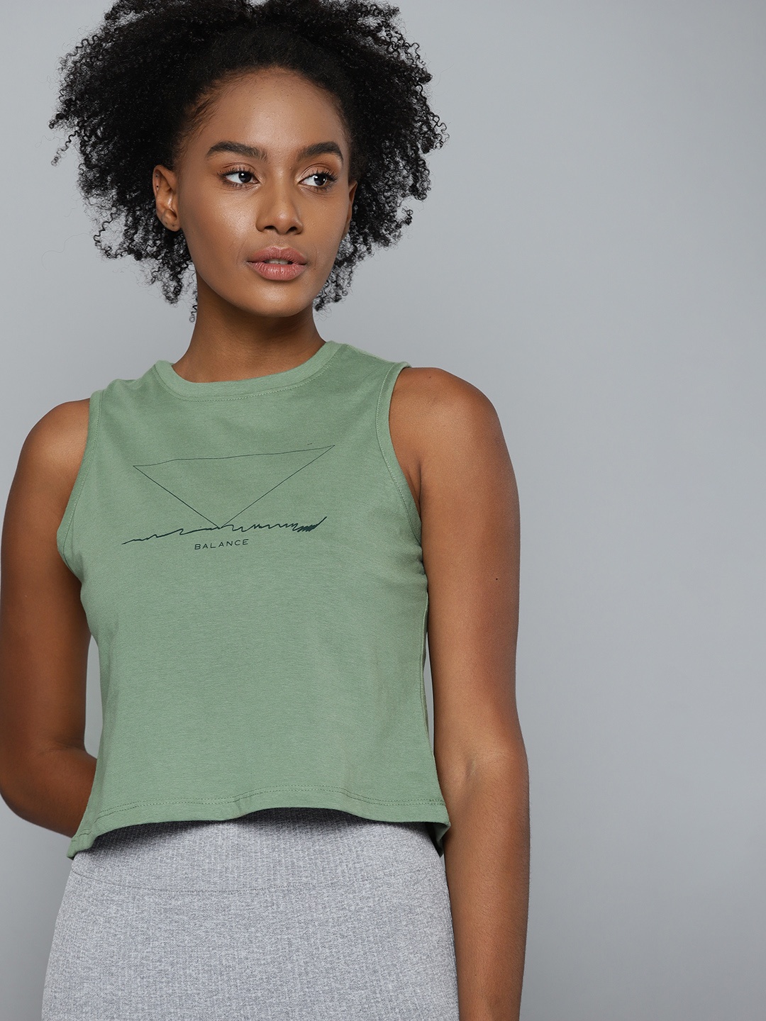 

HRX By Hrithik Roshan Yoga Women Jade Bio-Wash Typography Tops, Green