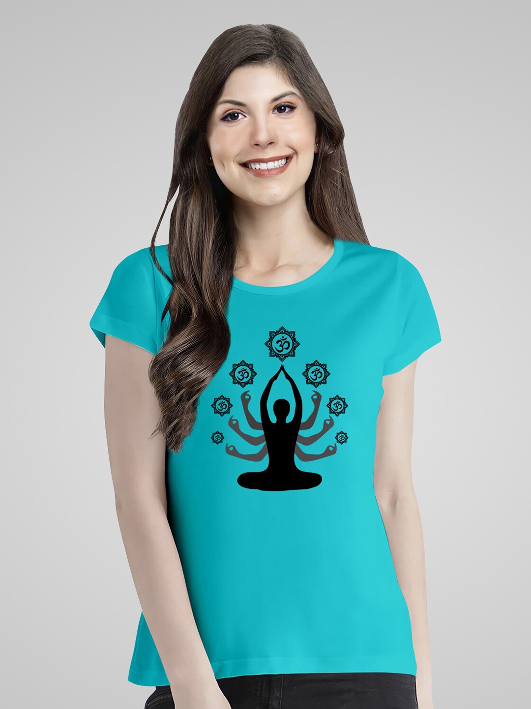 

Pootlu Women Blue Typography Printed Cotton T-shirt