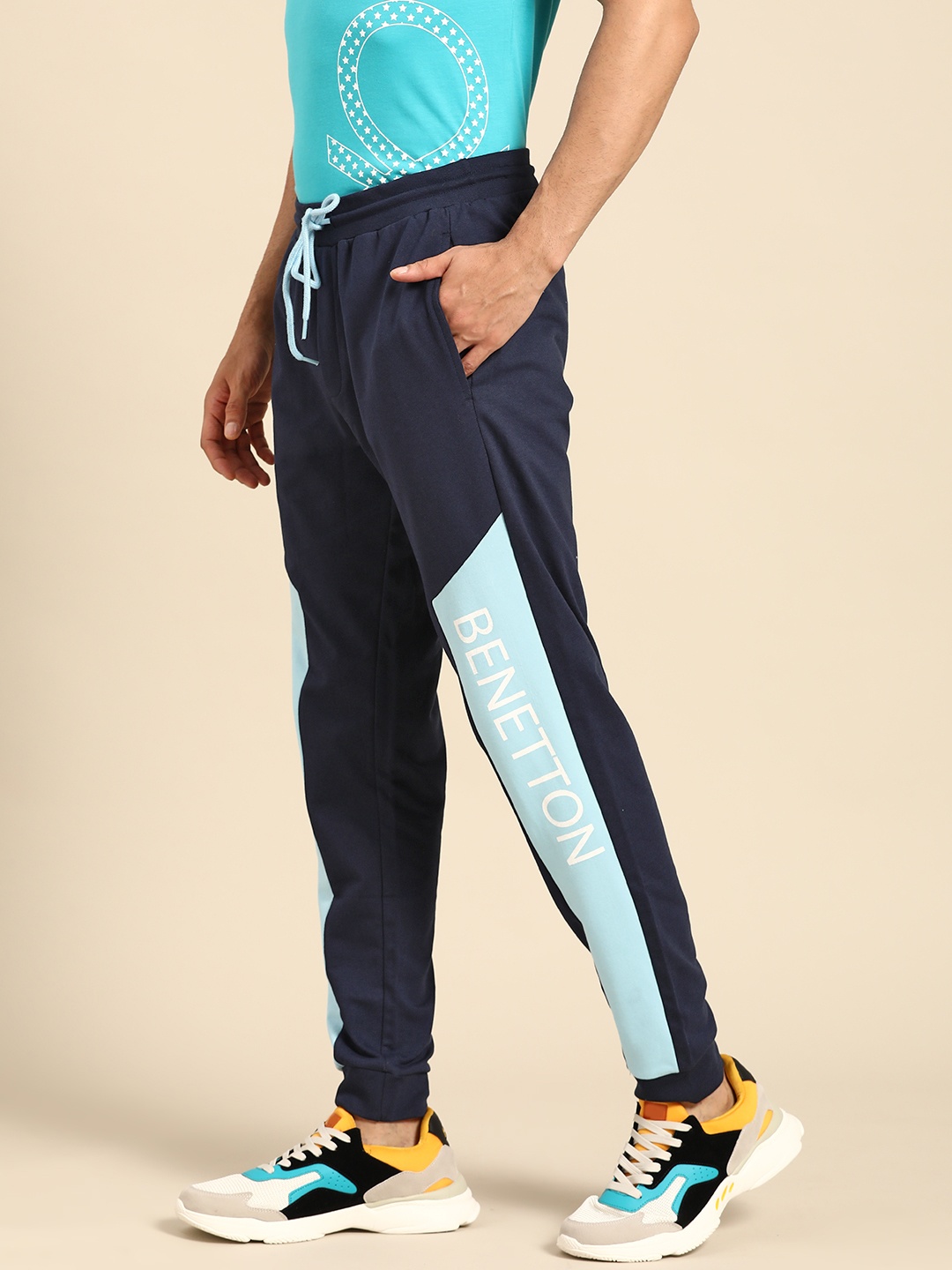 

United Colors of Benetton Men Navy Blue Brand Logo Print Joggers