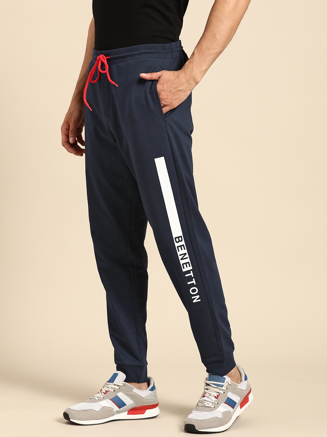 

United Colors of Benetton Men Navy Blue Brand Logo Print Joggers