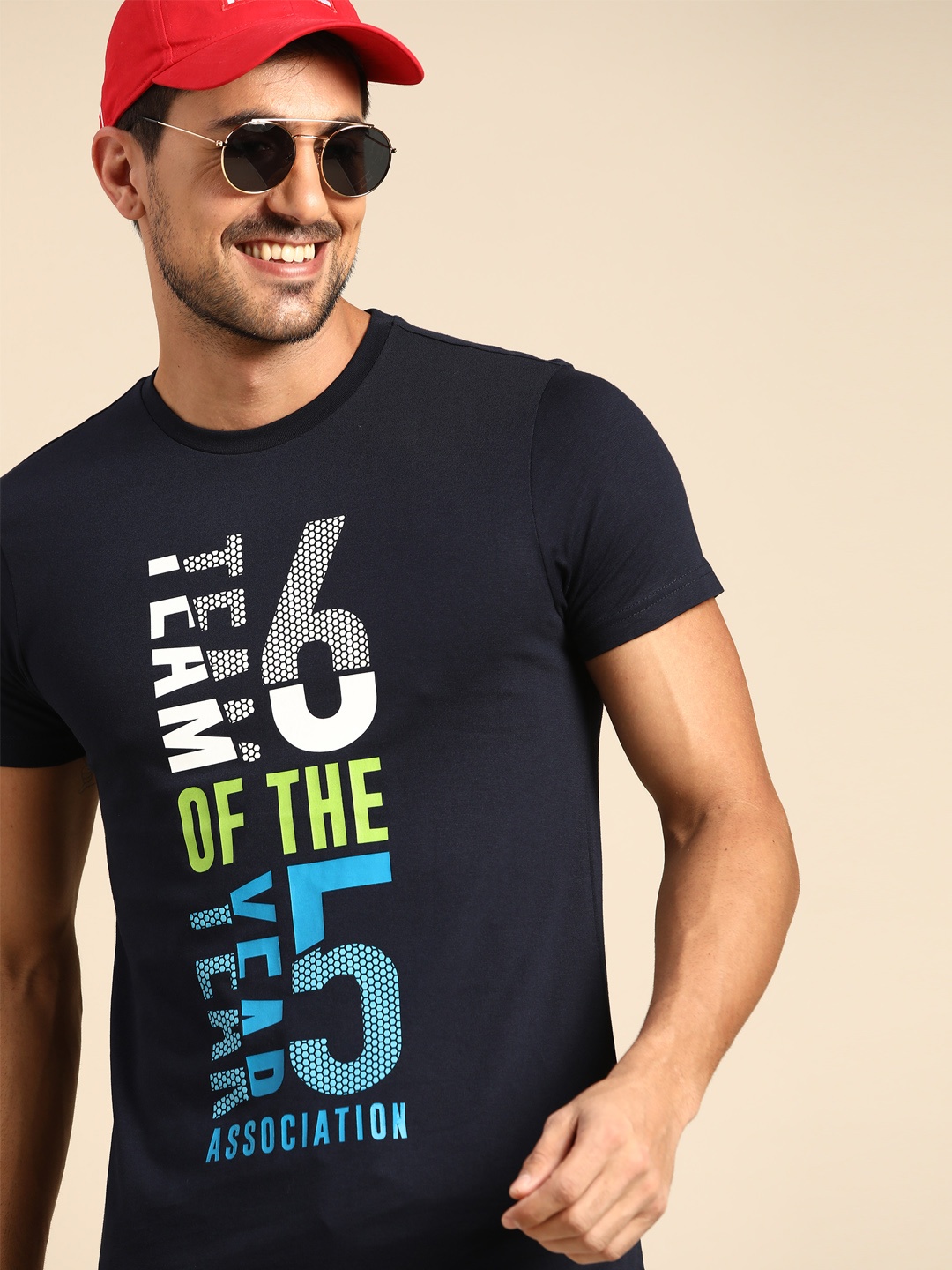

United Colors of Benetton Men Navy Blue Typography Printed Pure Cotton T-shirt