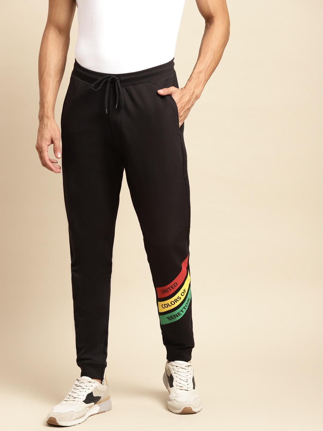 

United Colors of Benetton Men Black Solid Pure Cotton Joggers