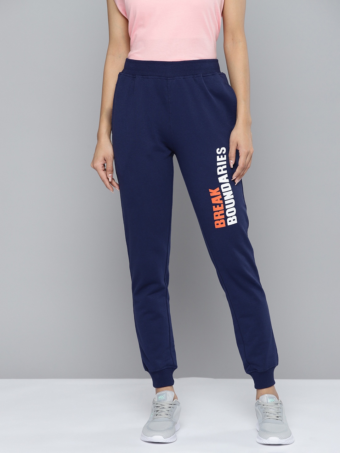 

HRX By Hrithik Roshan Lifestyle Women Bio-Wash Typography Joggers, Navy blue