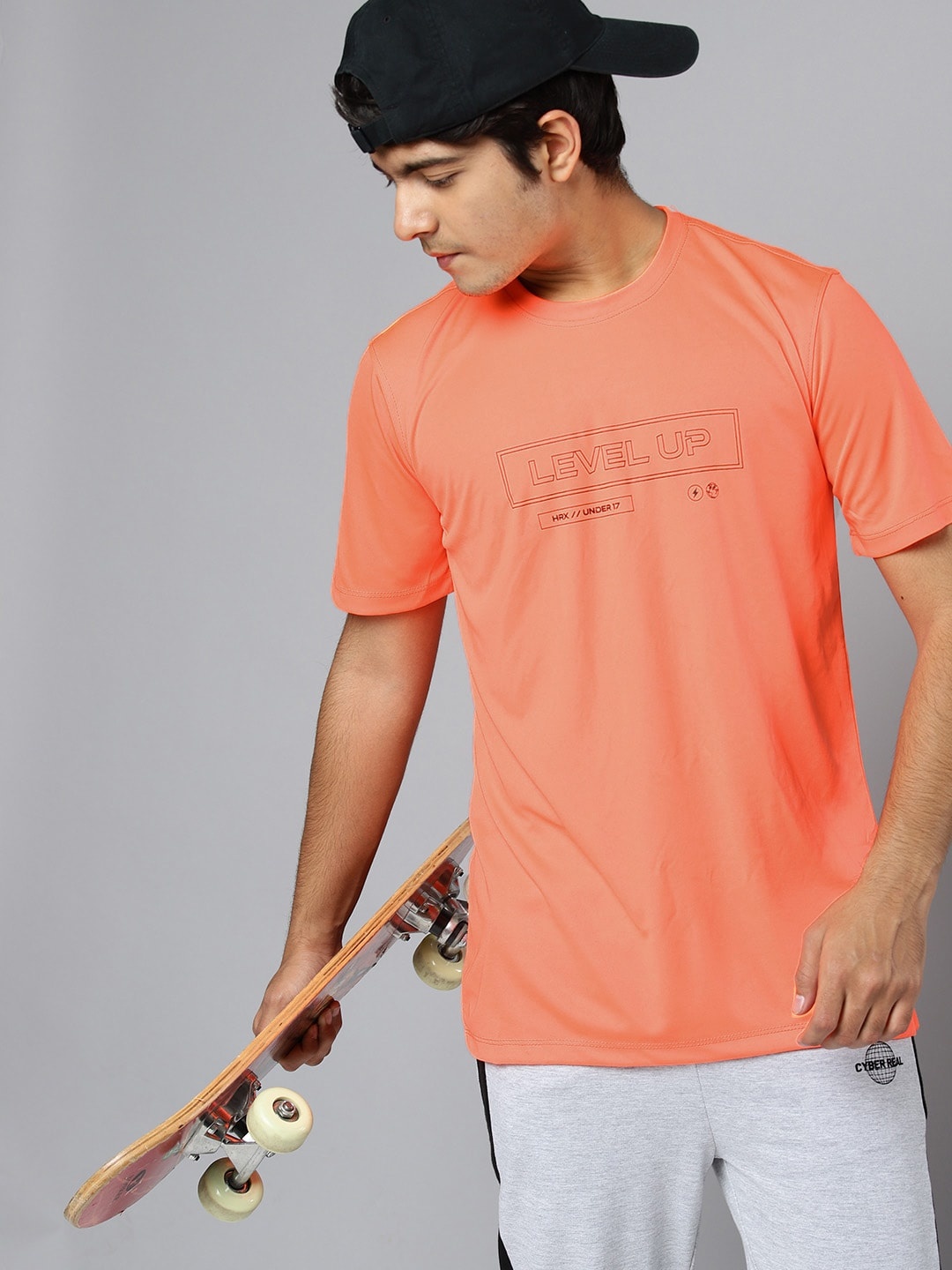 

HRX By Hrithik Roshan Active Boys Neon Orange Rapid-Dry Graphic Tshirts