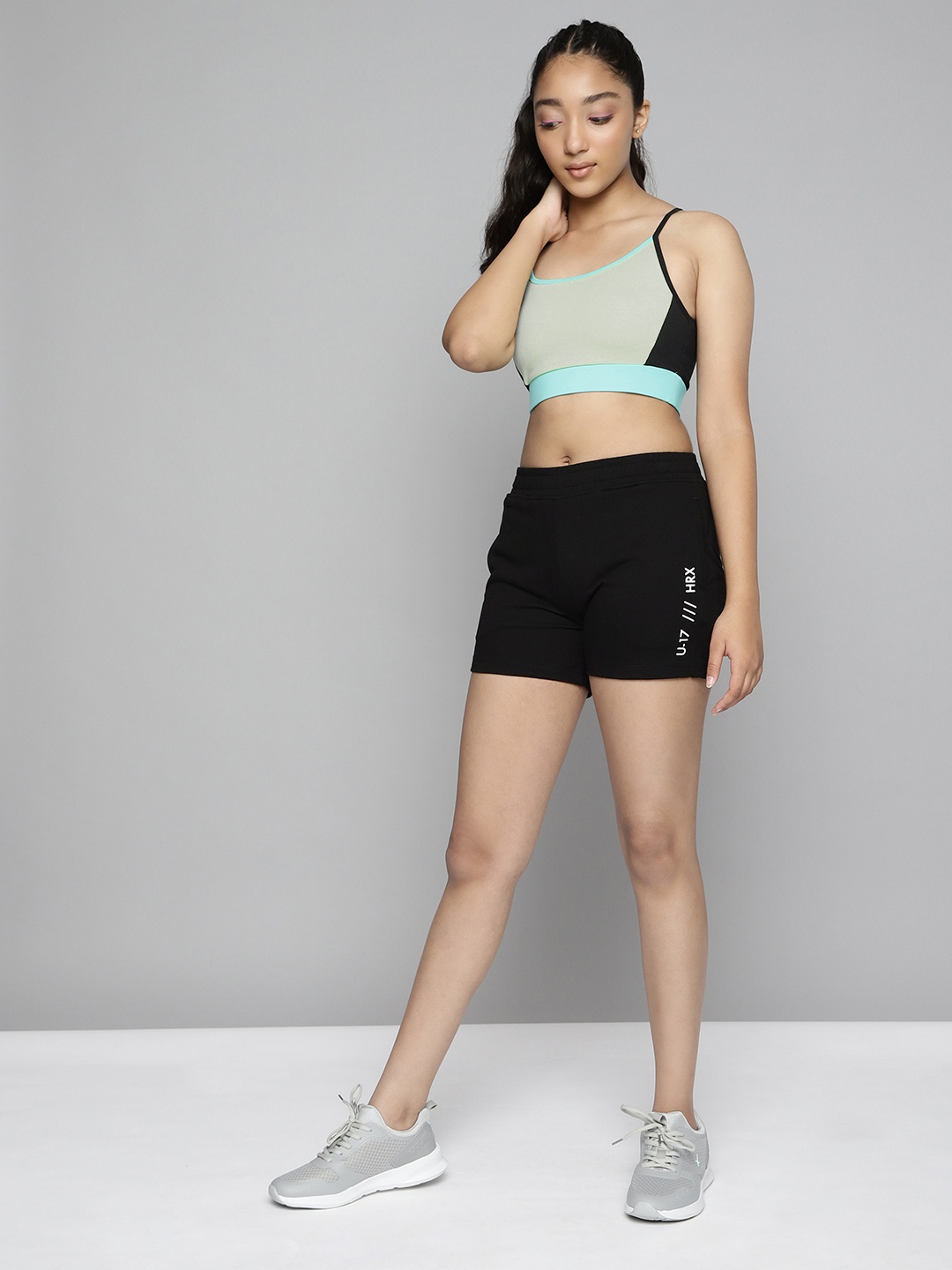 

HRX By Hrithik Roshan Lifestyle Girls Jet Black Bio-Wash Solid Shorts