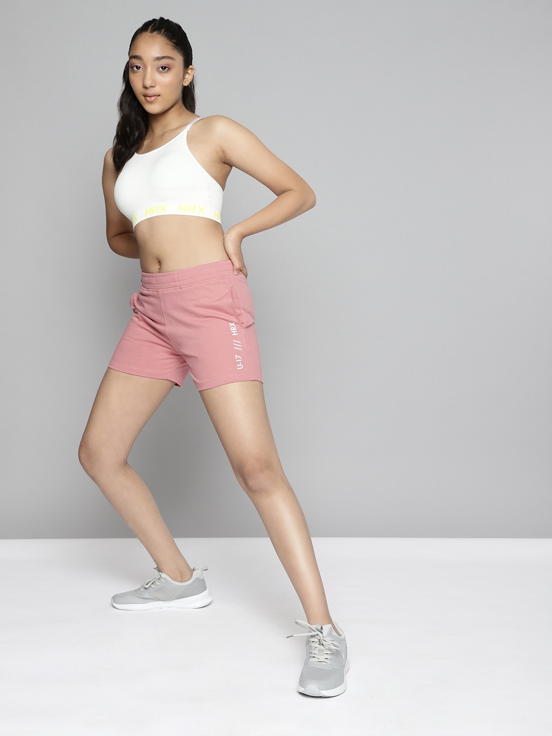 

HRX By Hrithik Roshan Lifestyle Girls Rose Down Bio-Wash Solid Shorts
