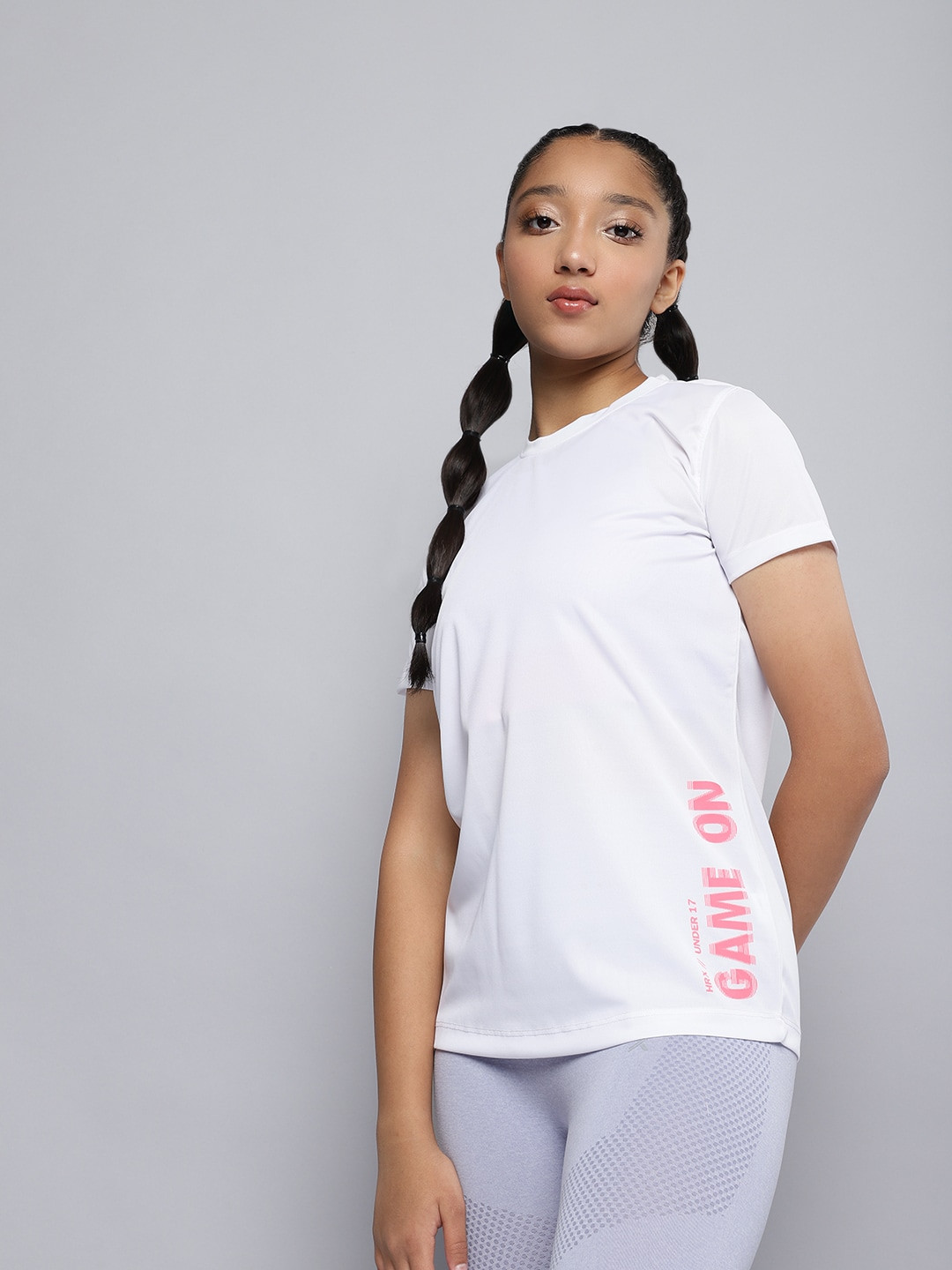 

HRX By Hrithik Roshan U-17 Girls Optic White Rapid-Dry Typography Tshirts