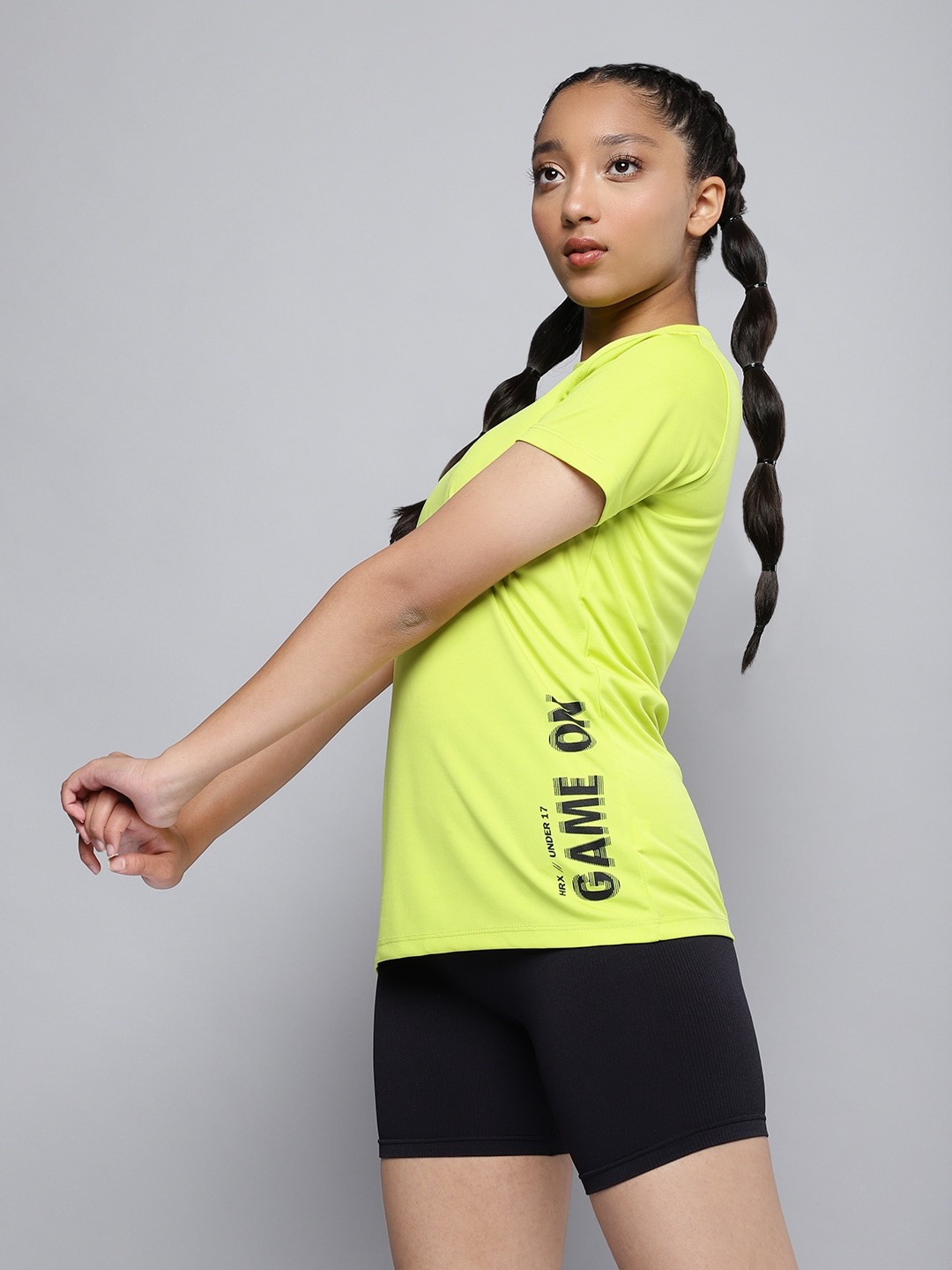 

HRX By Hrithik Roshan Active Girls Neon Lime Rapid-Dry Typography Tshirt, Lime green