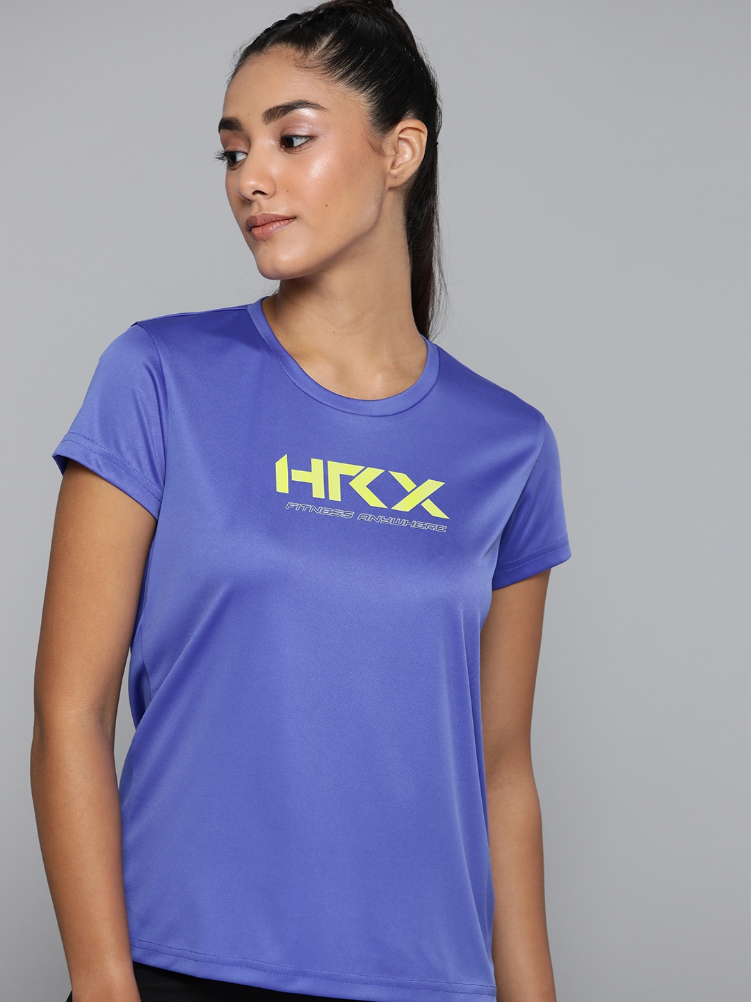 

HRX by Hrithik Roshan Training Women SATIN SKY Rapid-Dry Brand Carrier Tshirts, Blue