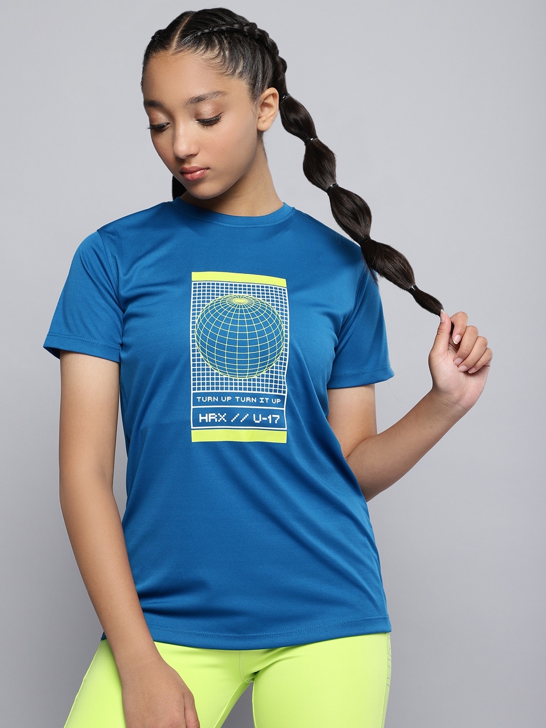 

HRX By Hrithik Roshan Active Girls Blue Beast Rapid-Dry Typography Tshirts