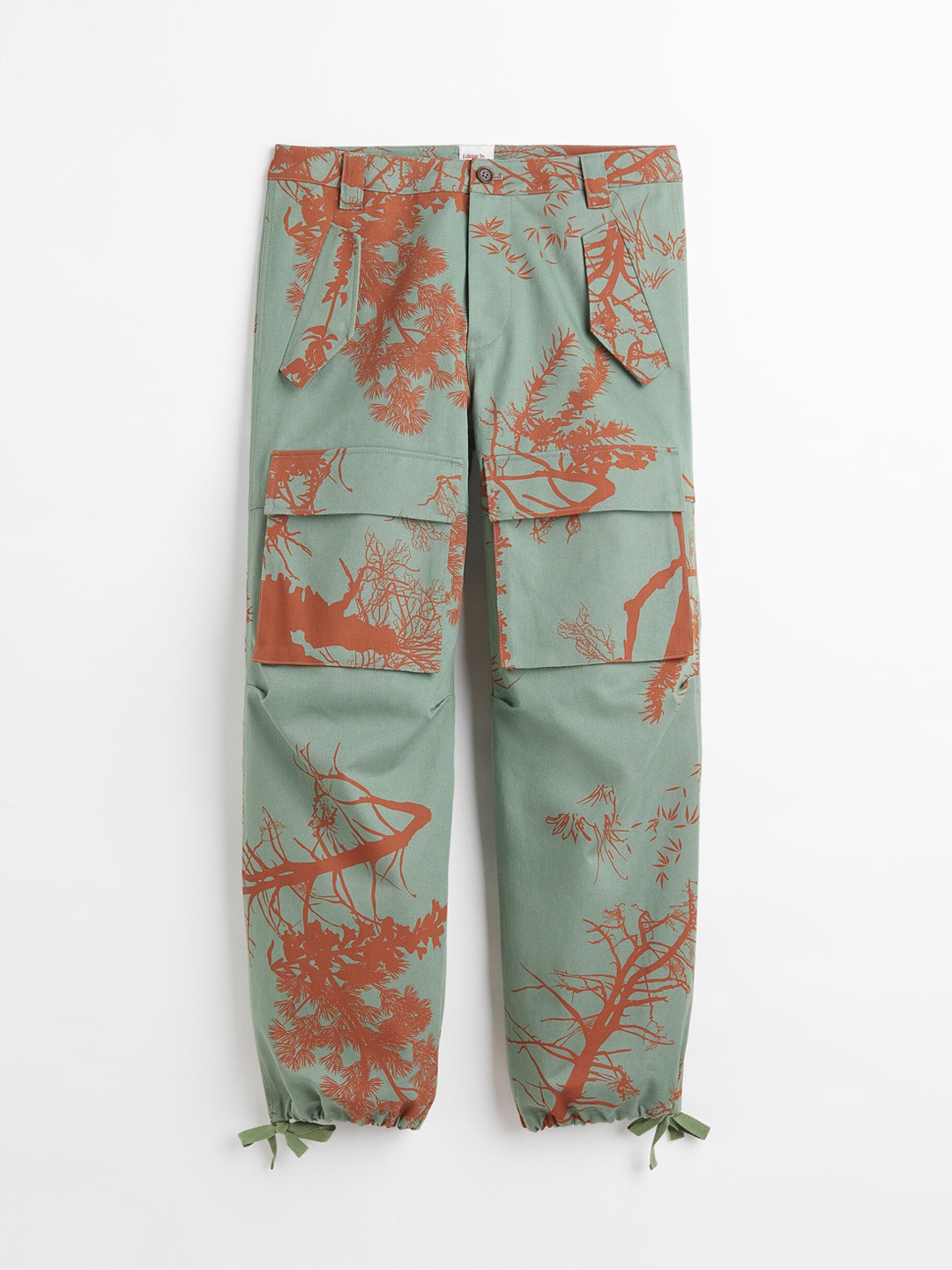 

H&M Men Green Printed Cotton Twill Cargo Trousers