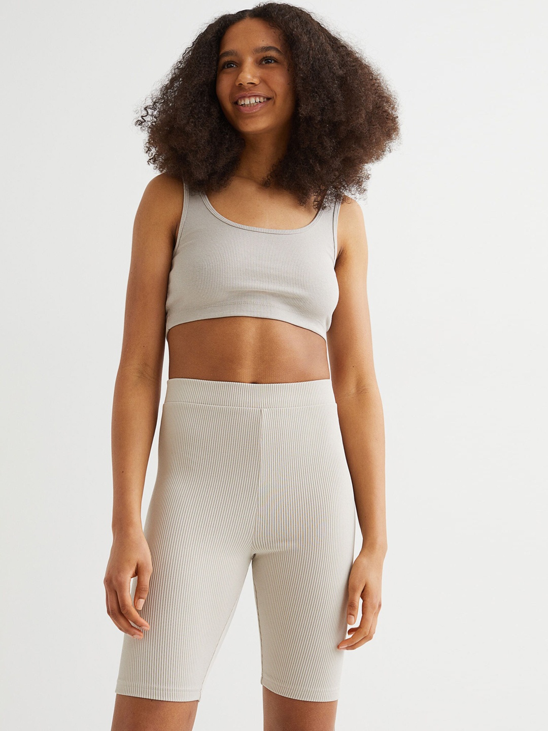 

H&M Women Beige Solid Ribbed Cycling Shorts