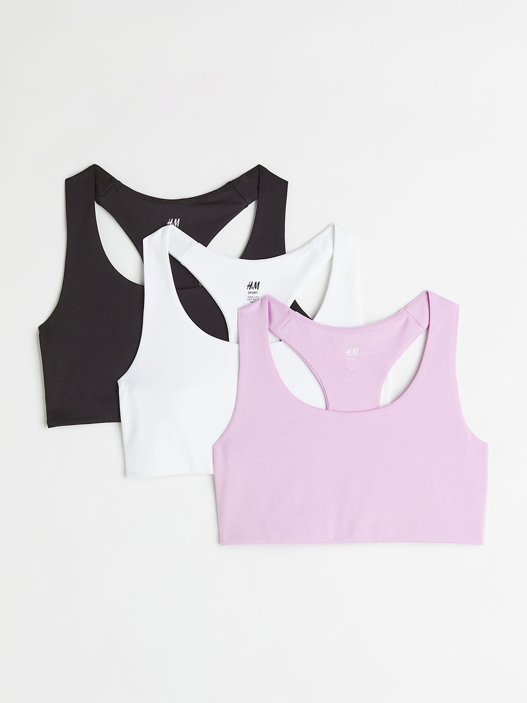 

H&M Women Pack of 3 White & Black Sports Bras 1040256001