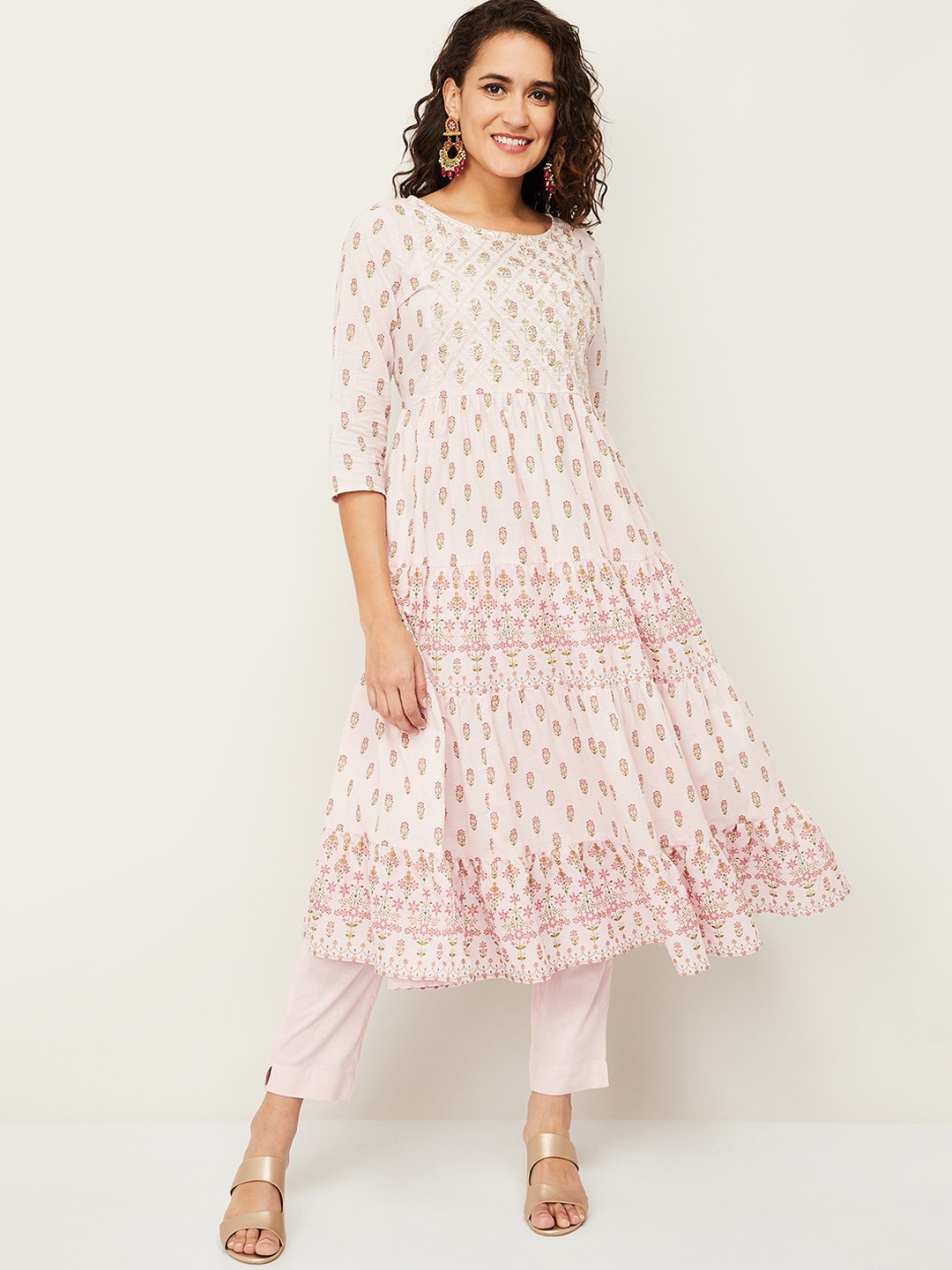 

Melange by Lifestyle Women Pink Printed Layered Kurta Set