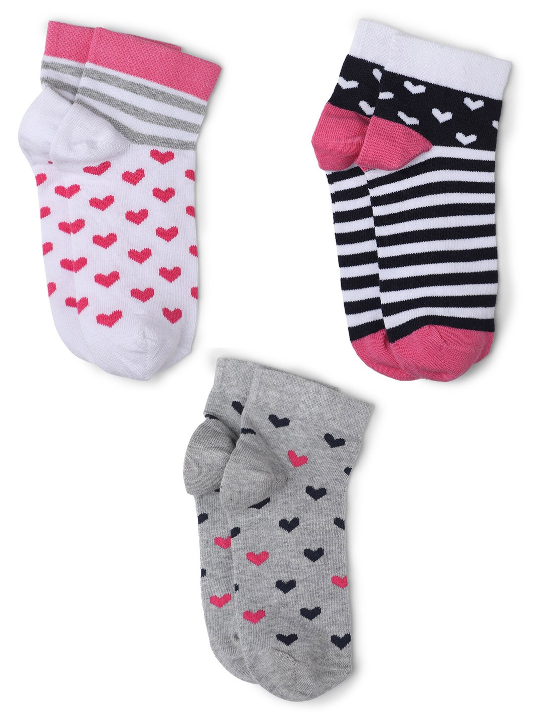 

Bodycare Girls Assorted Pack of 3 Patterned Ankle-Length Cotton Socks