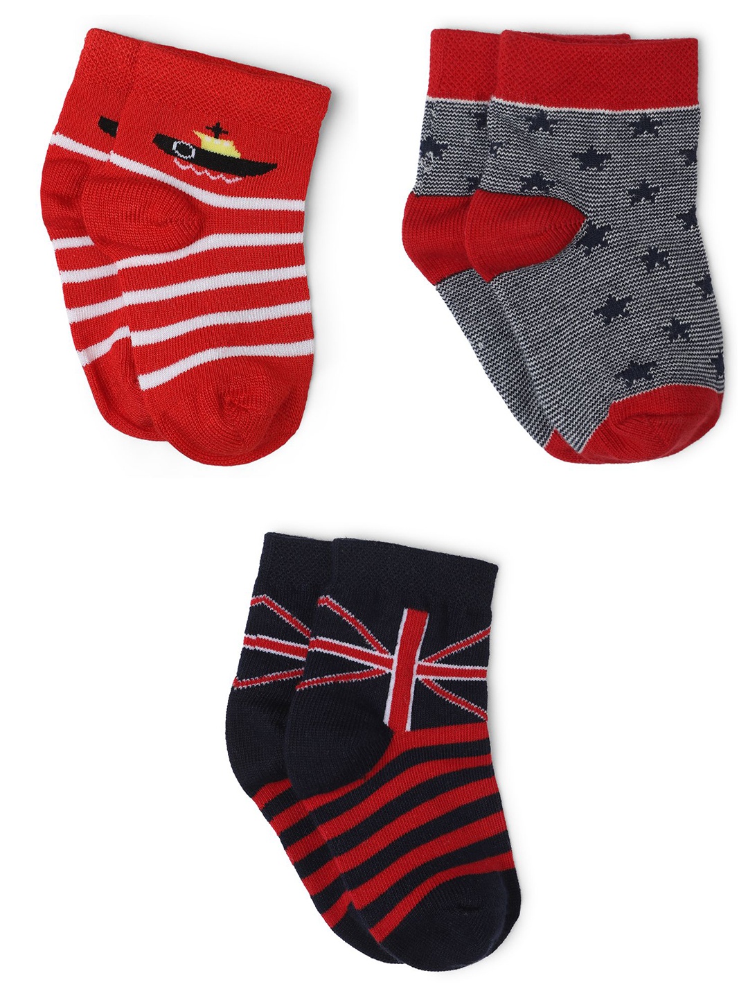 

Bodycare Boys Set Of 3 Assorted Patterned Ankle Length Cotton Socks