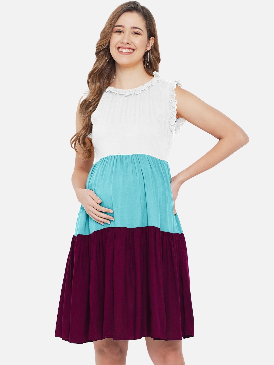 

The Dry State Women Multicoloured Colourblocked Maternity Dress, Multi