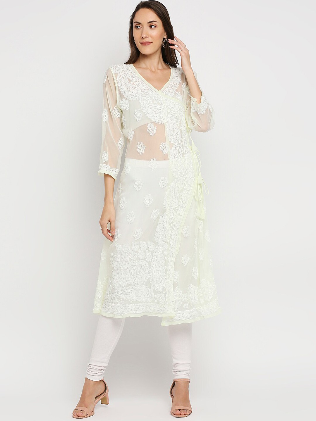 

Indiankala4u Women Green Ethnic Motifs Embroidered Chikankari Georgette Kurta