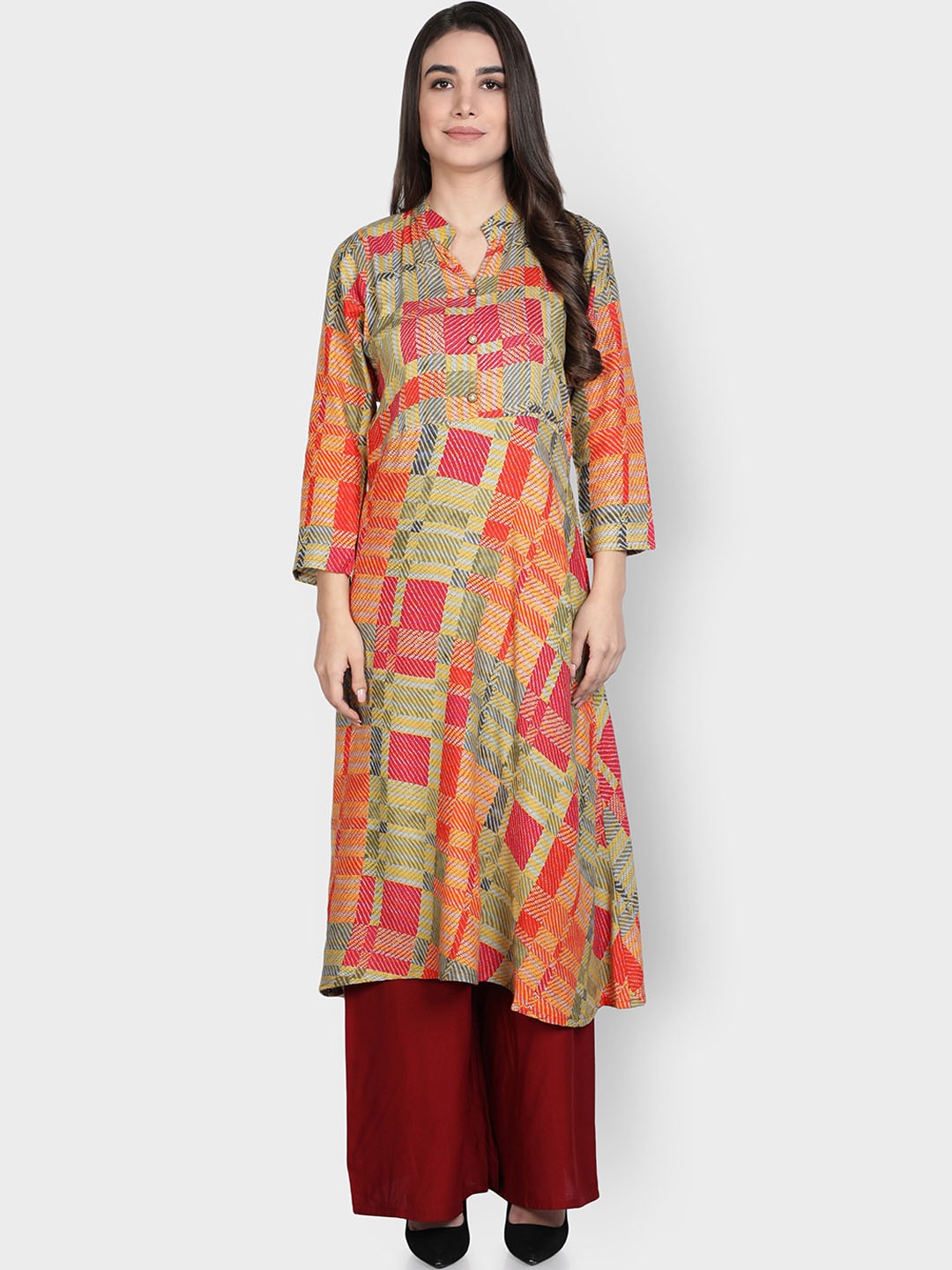 

Fabclub Women Orange Printed Kurta with Palazzos