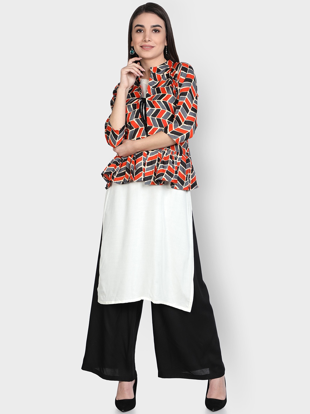 

Fabclub Women White & Black Printed Kurta with Palazzos