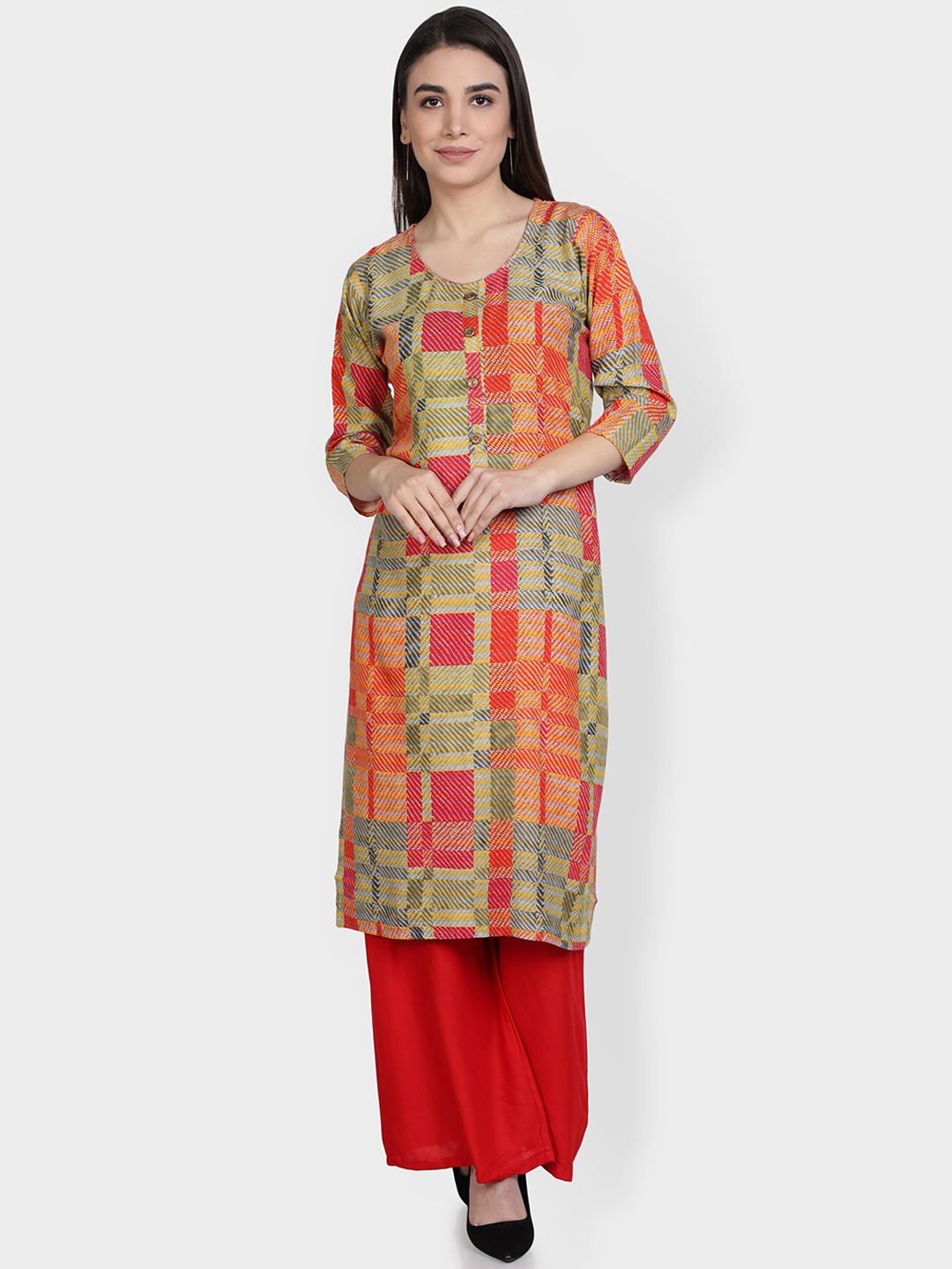 

Fabclub Women Red & Green Printed Kurta with Palazzos