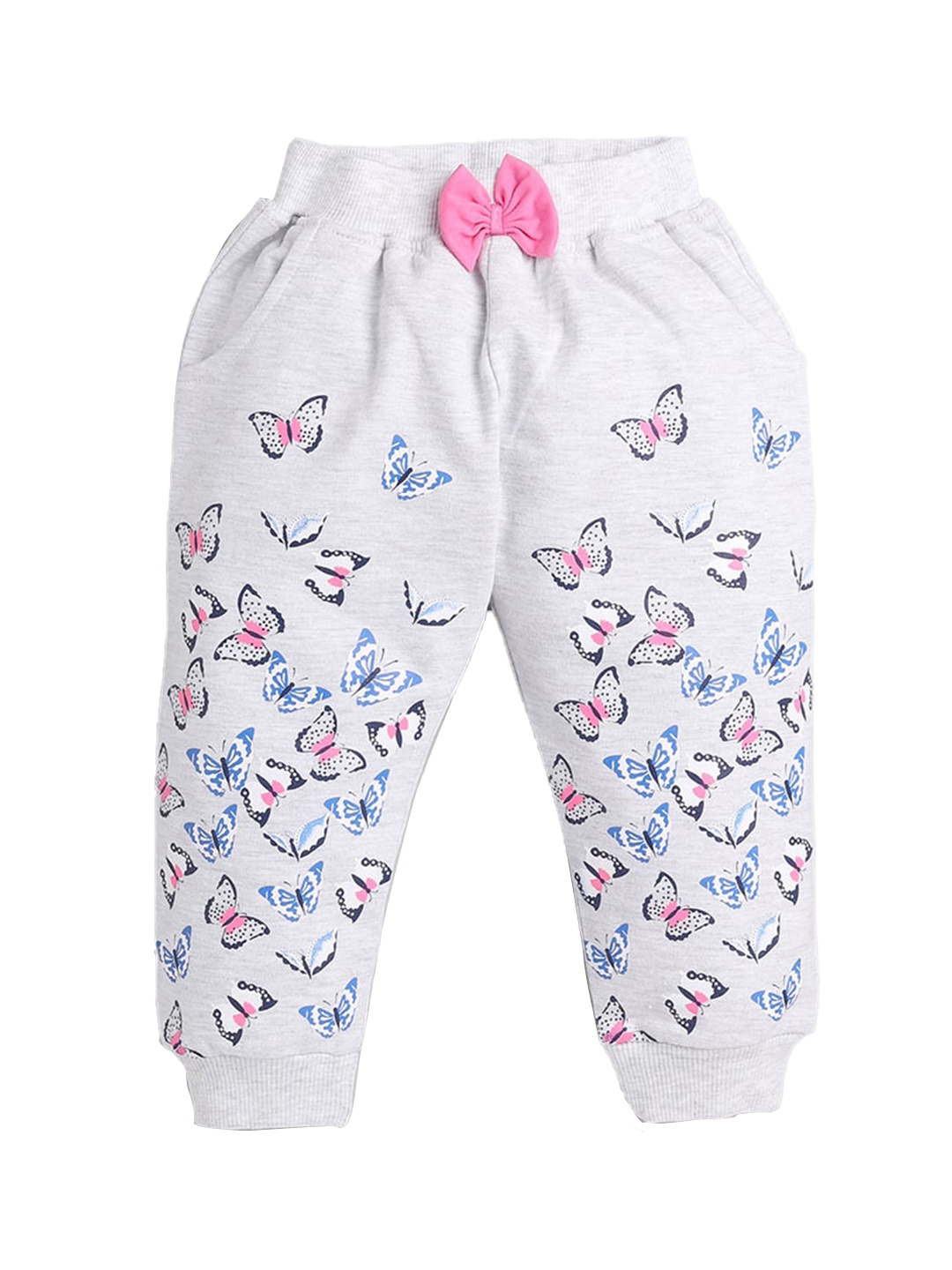 

Hopscotch Girls Grey & Pink Printed Pure Cotton Joggers