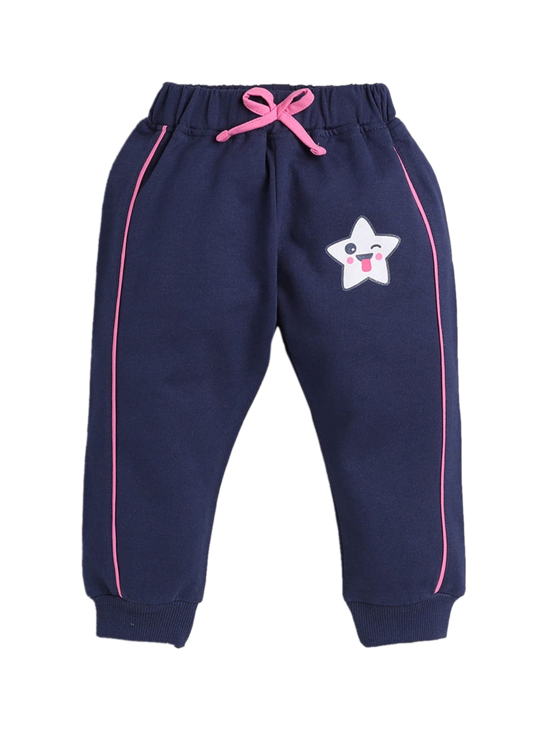 

Hopscotch Girls Blue Solid Pure Cotton Track Pants