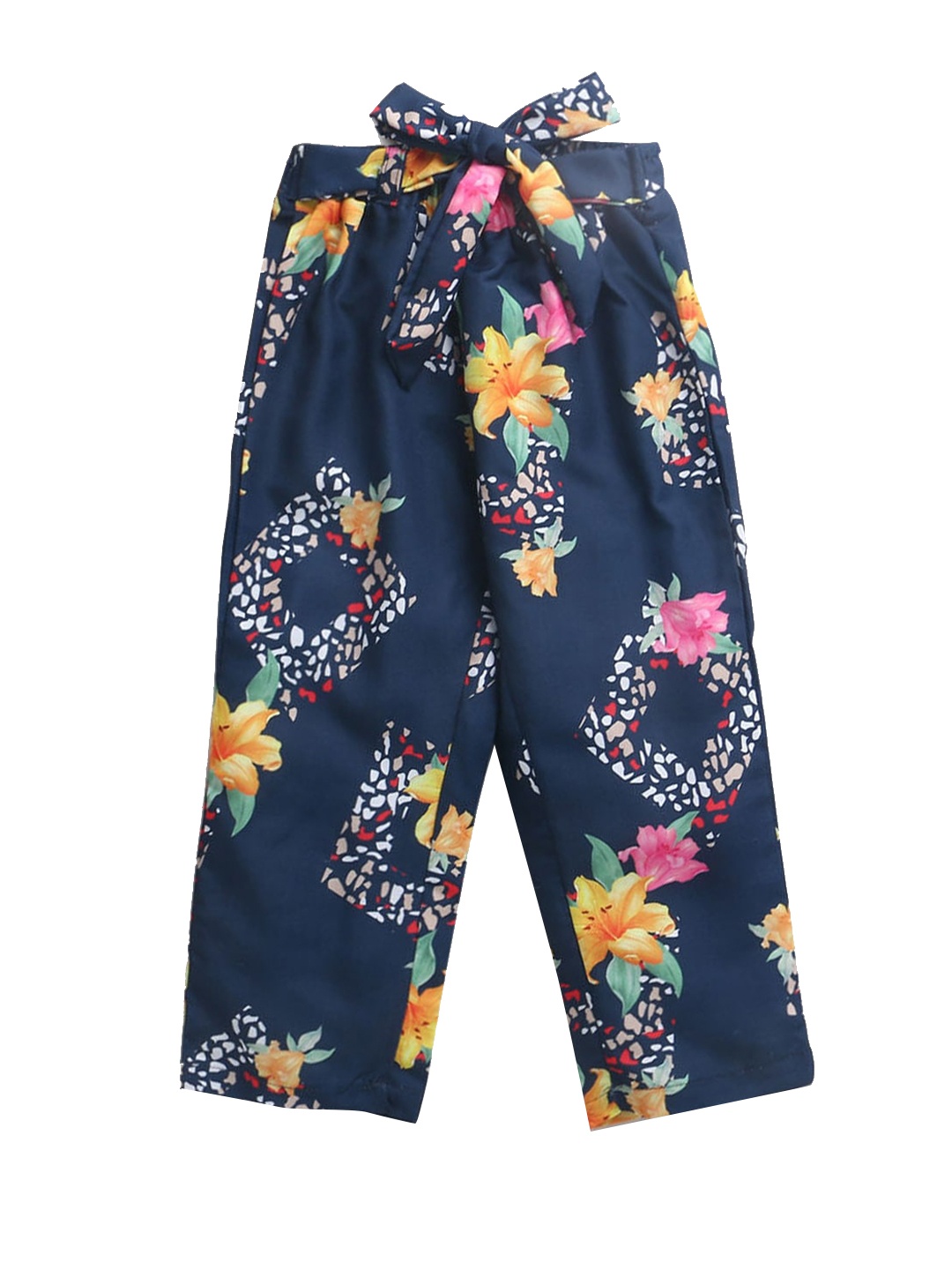 

Hopscotch Girls Navy Blue & Yellow Floral Printed Ethnic Palazzos