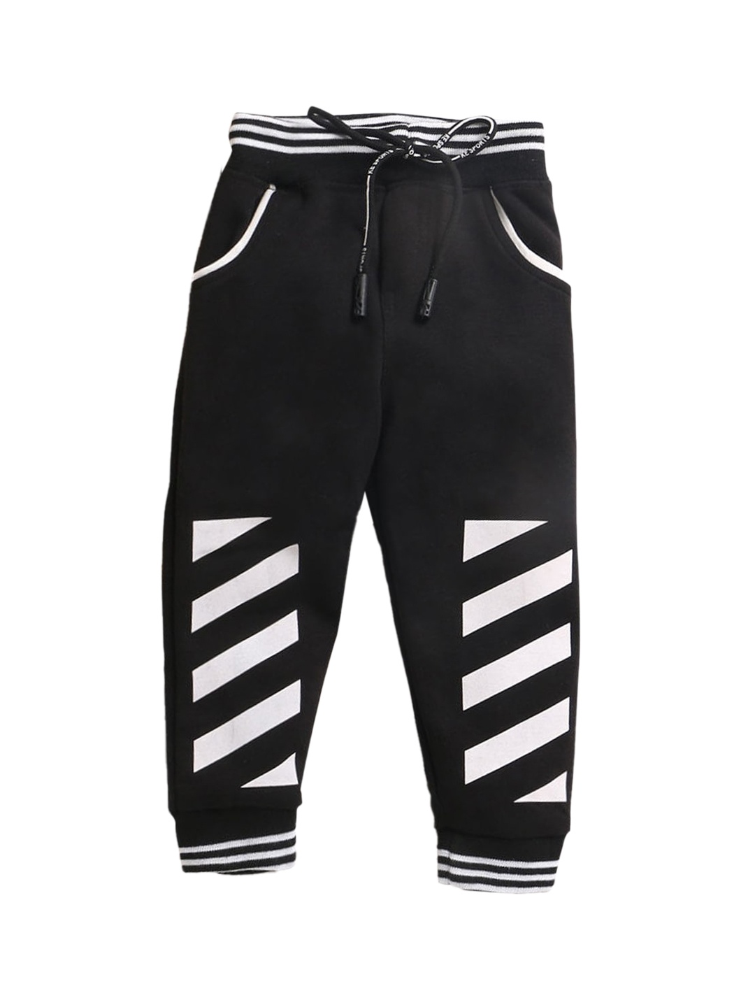 

Hopscotch Boys Black & White Striped Printed Pure Cotton Joggers