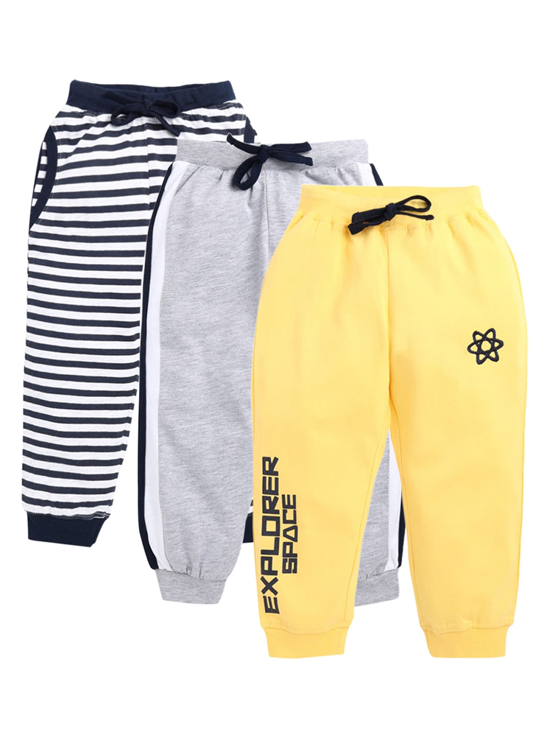

Hopscotch Boys Pack Of 3 Yellow & Grey Solid Joggers