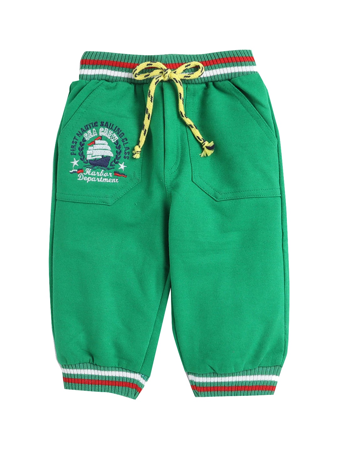 

Hopscotch Boys Green Solid Pure Cotton Joggers