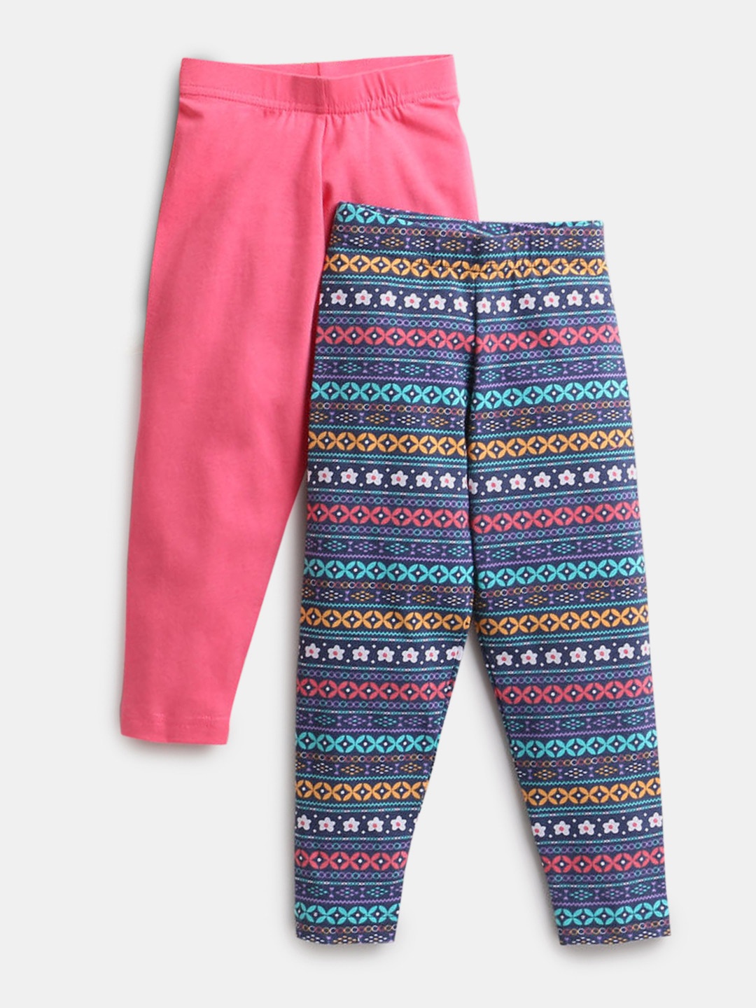 

Hopscotch Girls Pack Of 2 Blue & Pink Printed Ankle Length Cotton Leggings