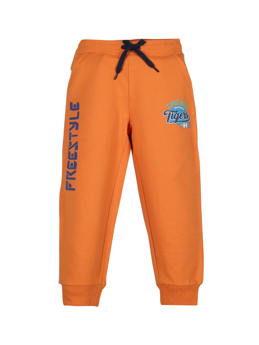 

Hopscotch Boys Orange Printed Pure Cotton Joggers