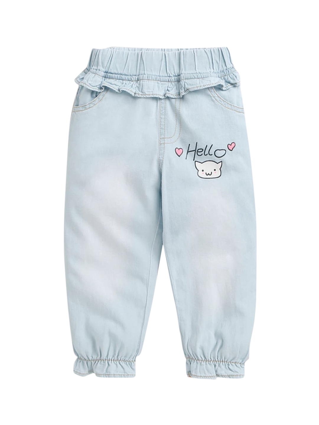 

Hopscotch Girls Blue Light Faded Low Distress Cotton Jeans