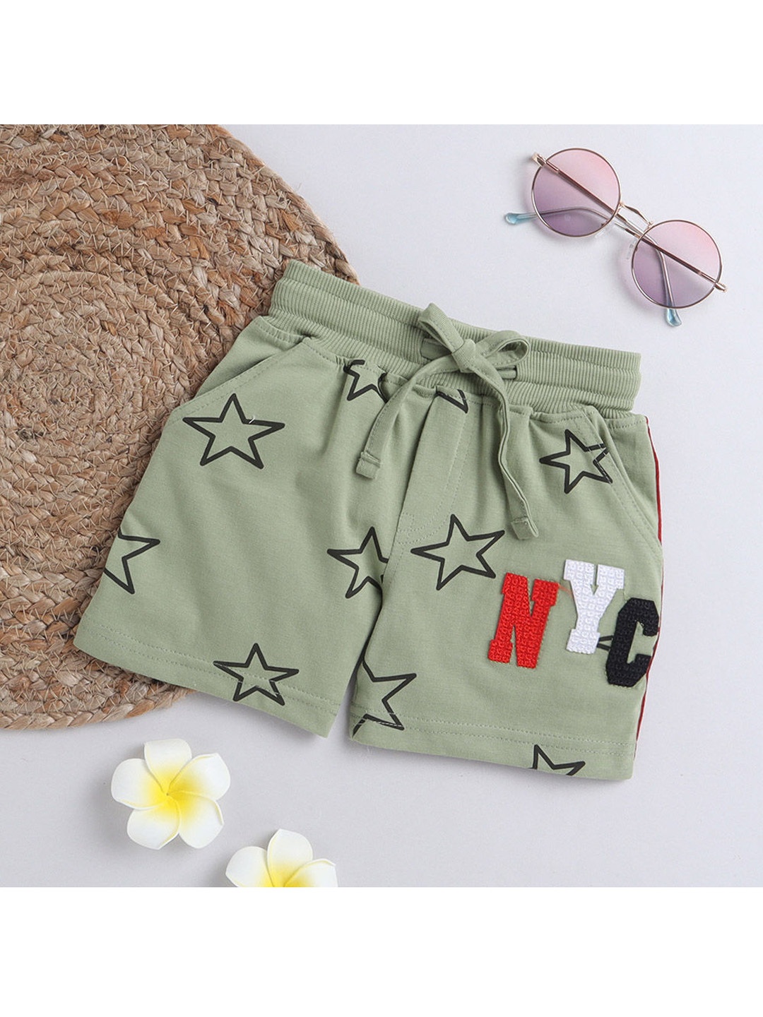 

Hopscotch Boys Green Printed Cotton Shorts