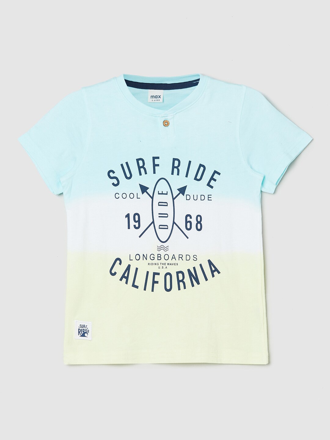 

max Boys Blue & Yellow Typography Printed T-shirt