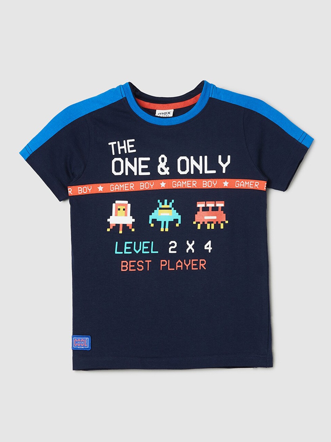 

max Boys Navy Blue & White Typography Printed Pure Cotton T-shirt