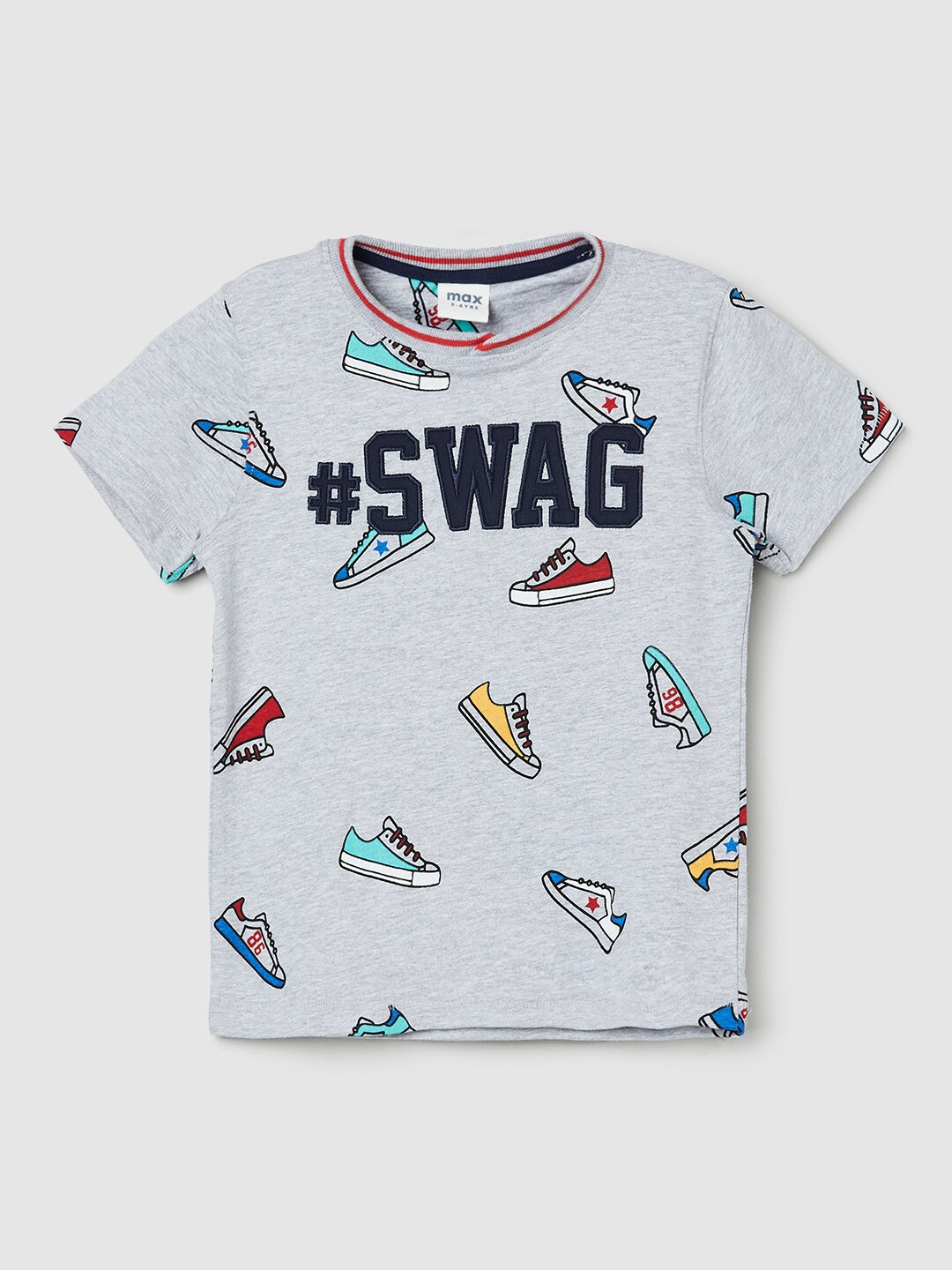 

max Boys Grey Typography Printed T-shirt
