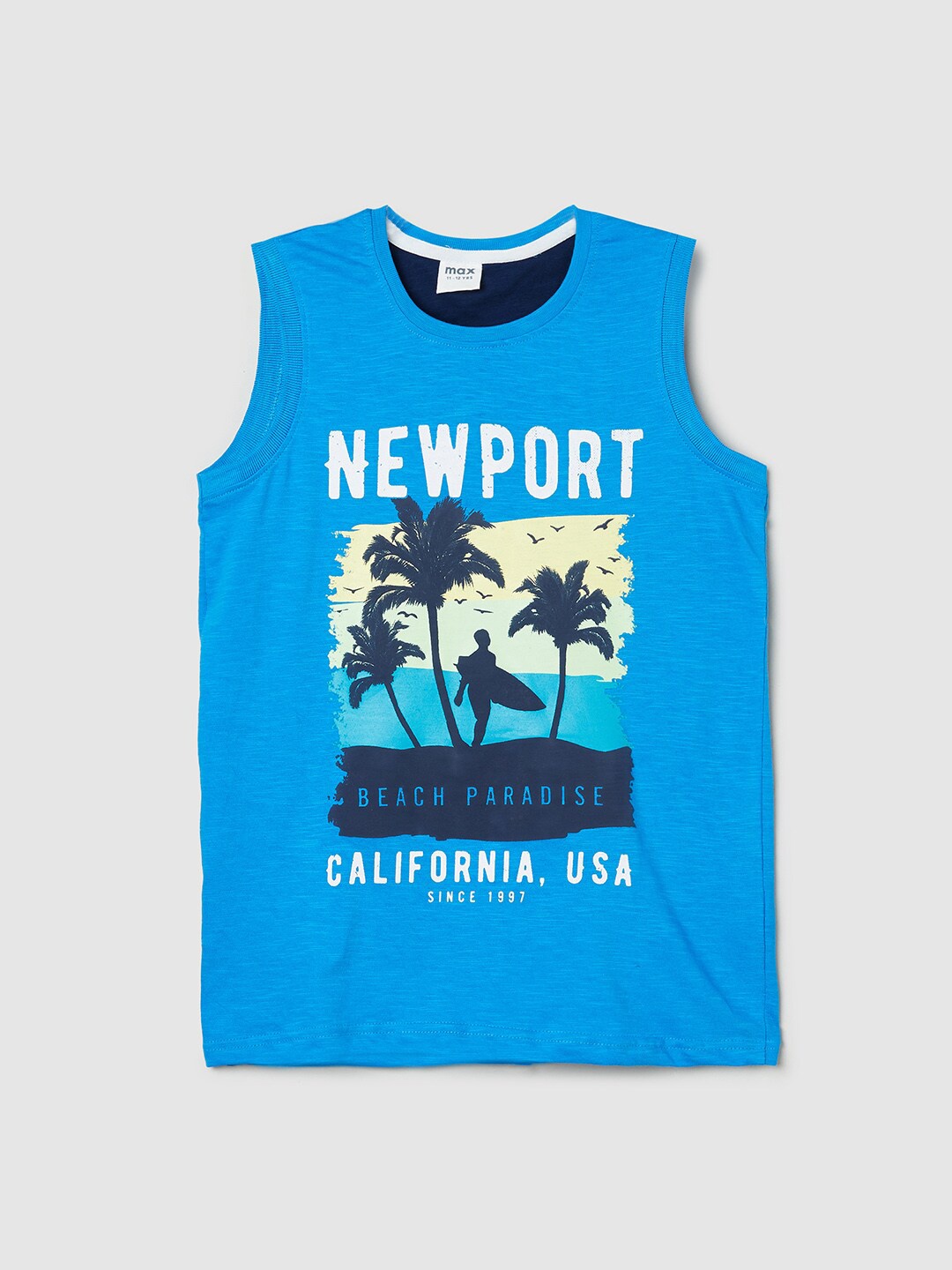 max Boys Blue & White Printed Pure Cotton T-shirt