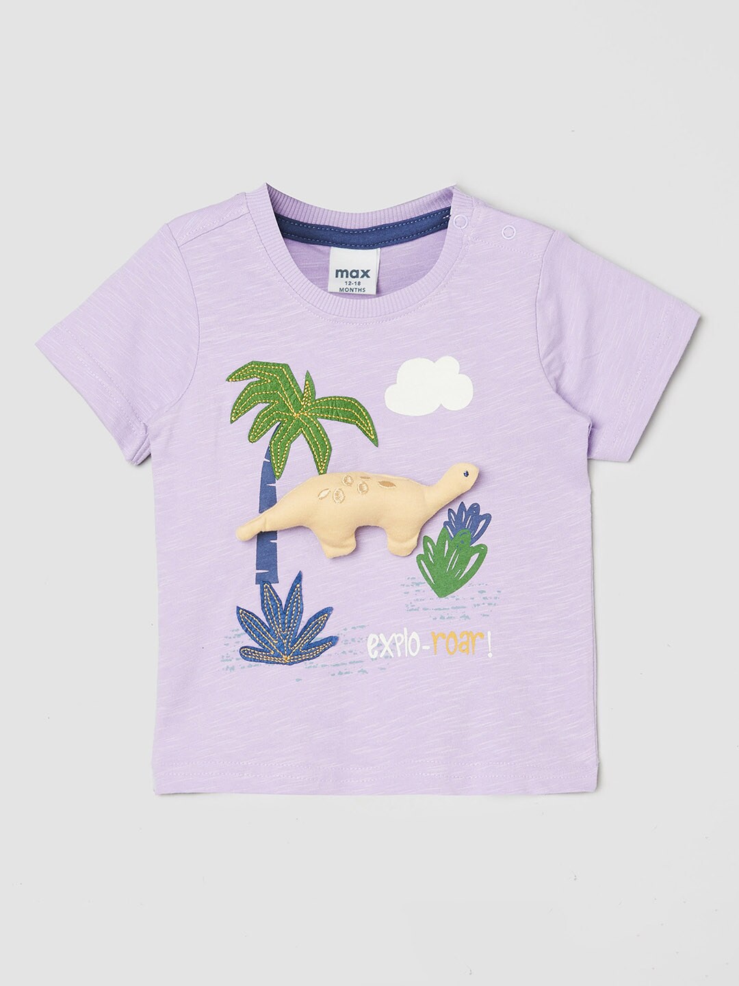 

max Boys Violet Printed Tropical Pure Cotton T-shirt