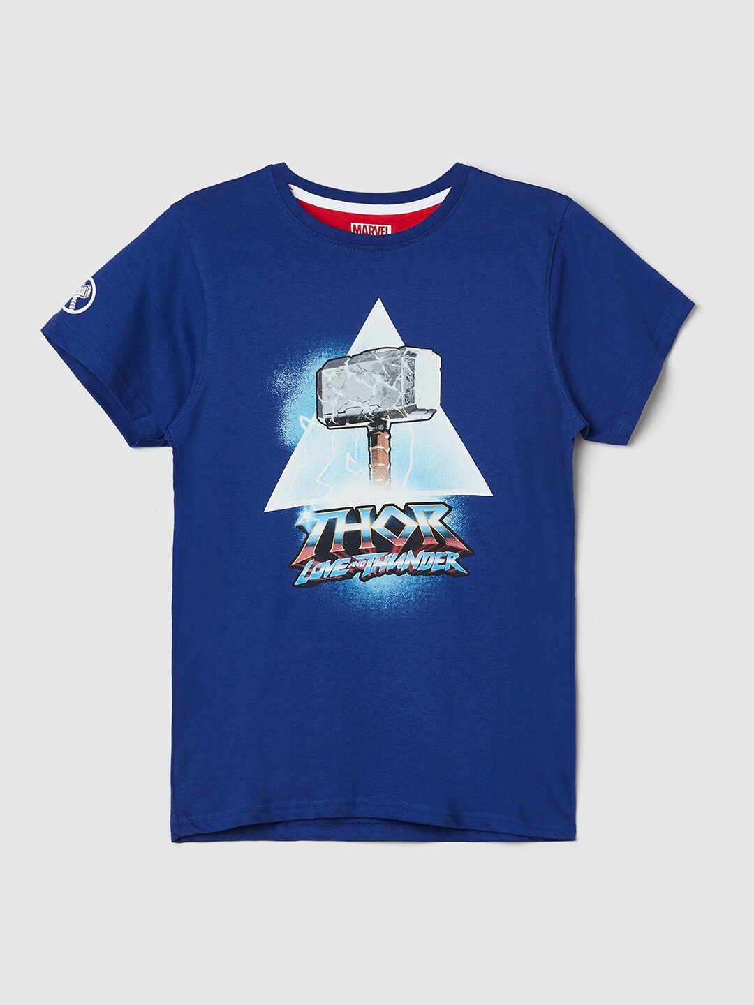 

max Boys Blue & Grey Printed Pure Cotton T-shirt