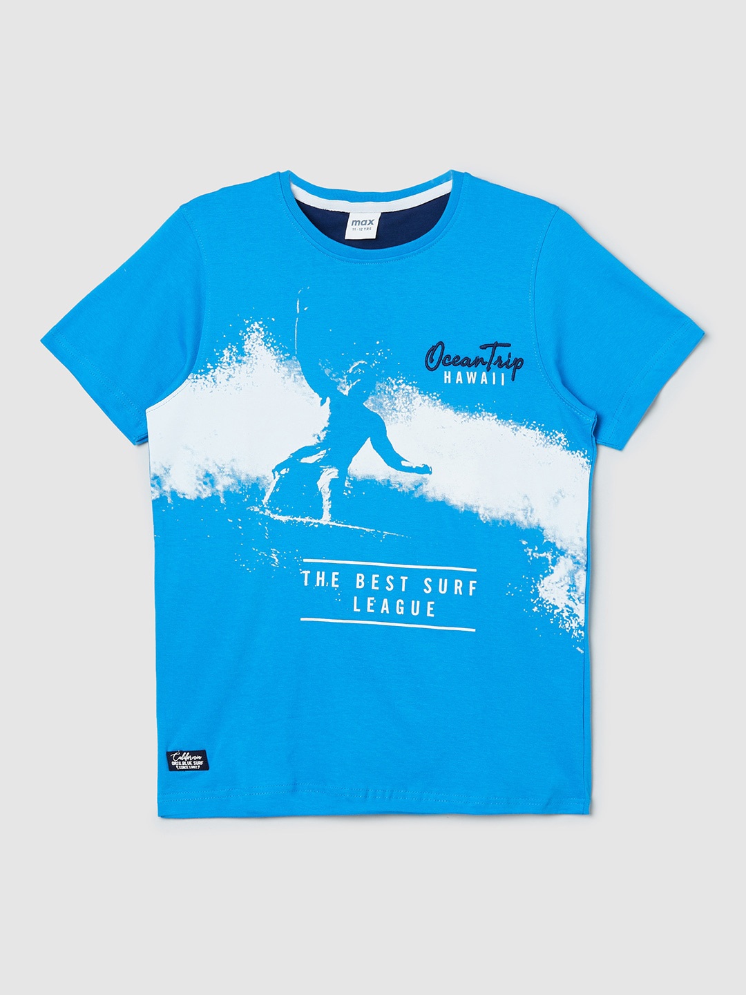

max Boys Blue & White Printed Pure Cotton T-shirt