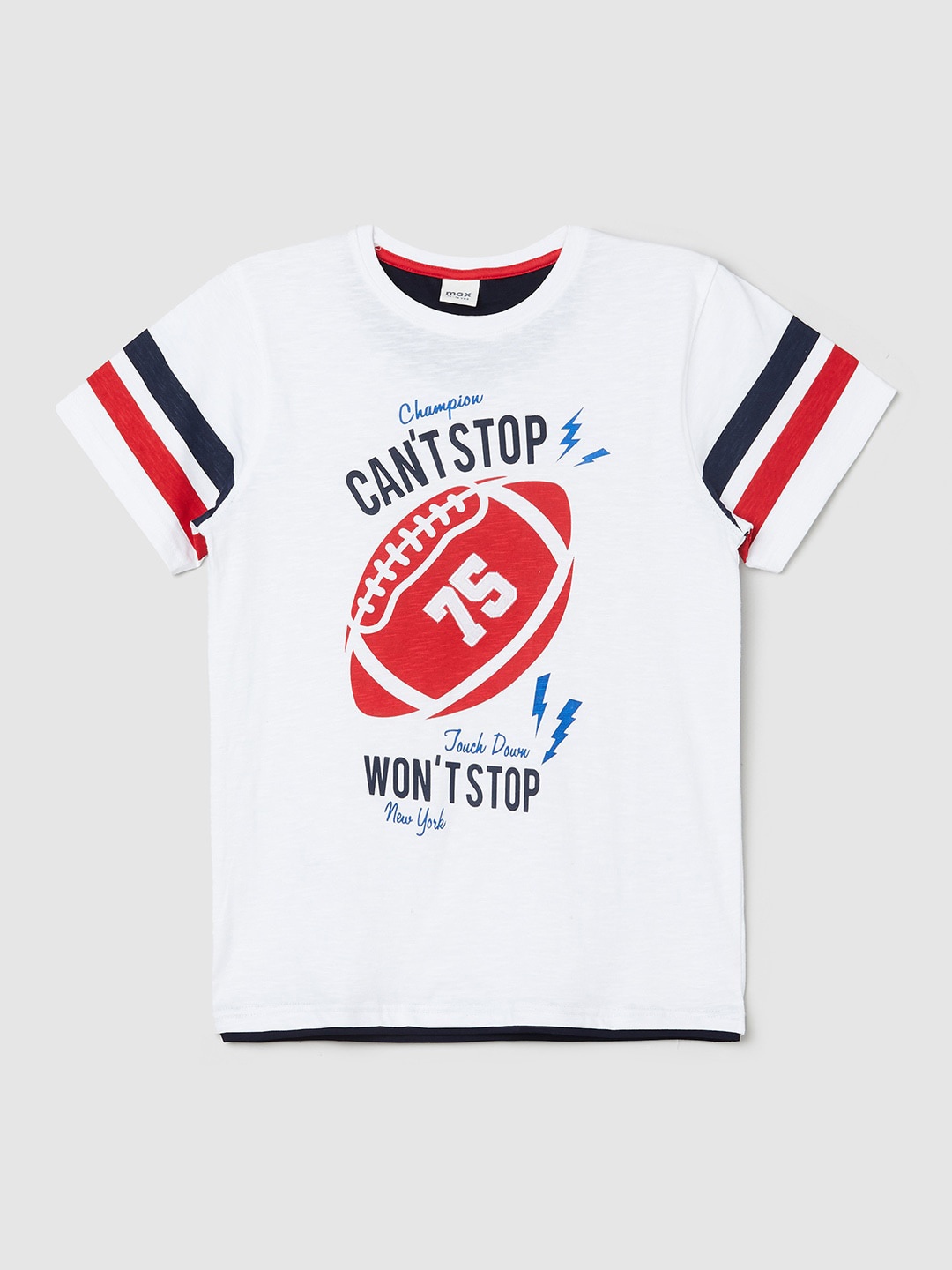 

max Boys White Typography Printed Cotton T-shirt