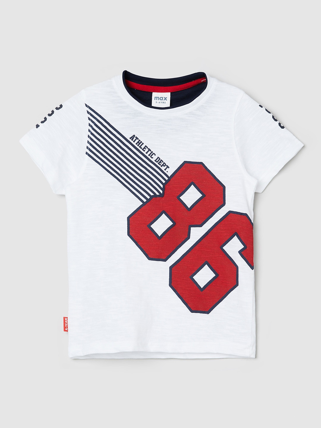 

max Boys White & Red Printed Pure Cotton T-shirt