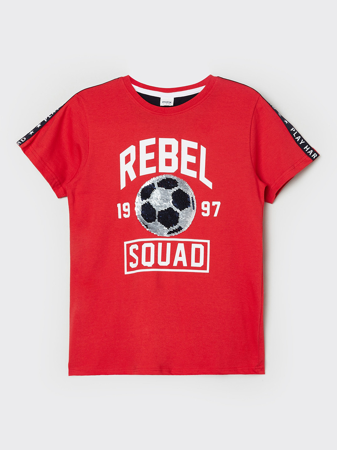 

max Boys Red & White Typography Printed Cotton T-shirt