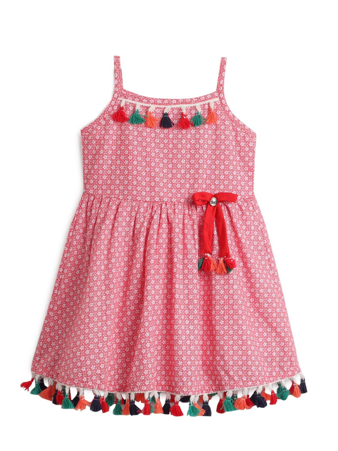 

Hopscotch Girls Red A-Line Cotton Dress