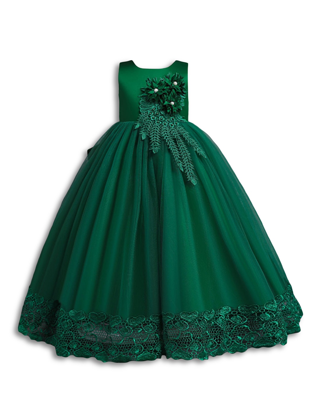 

Hopscotch Green Floral Self Design Fit and Flare Dress