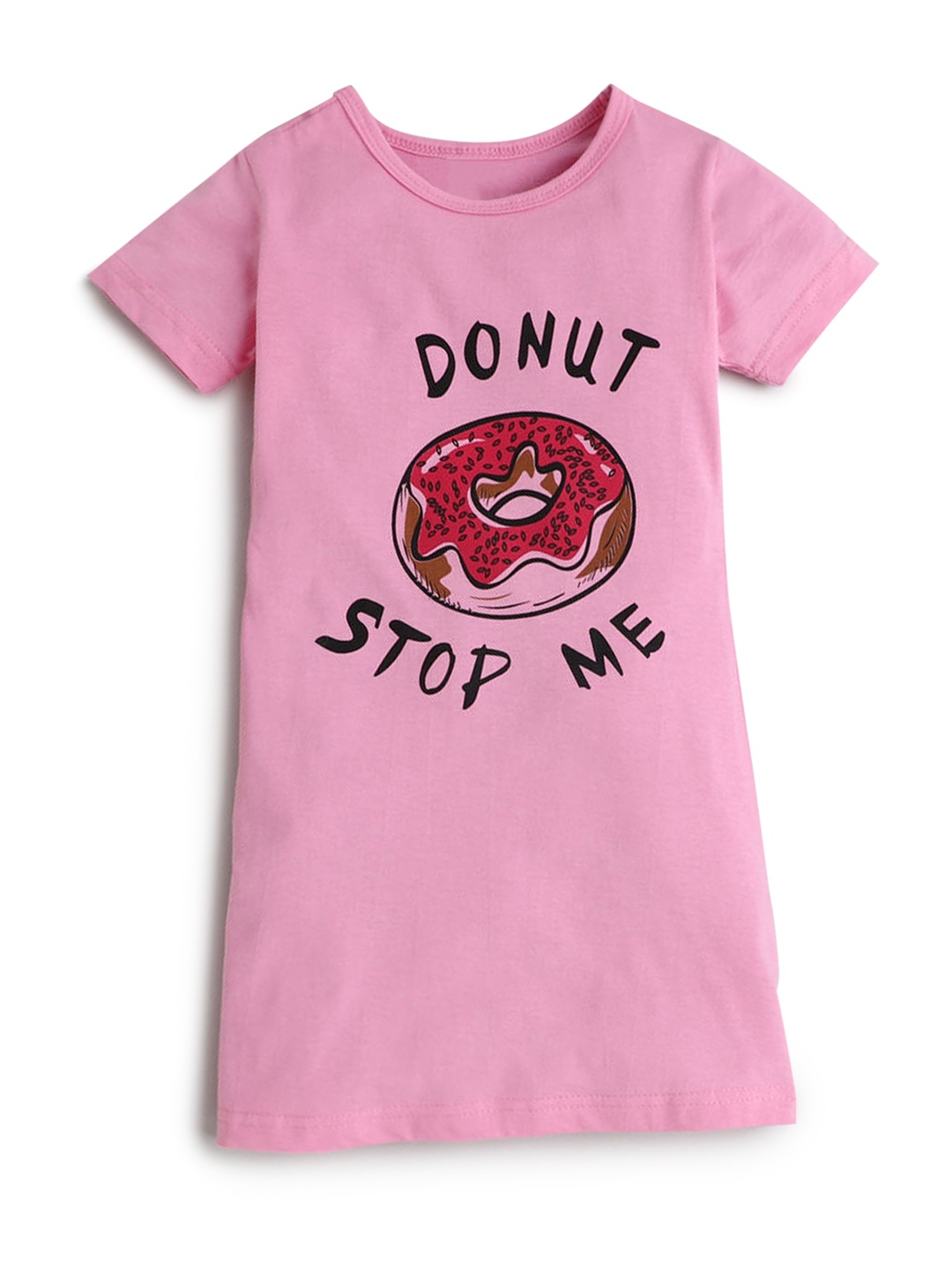 

Hopscotch Girls Pink Graphic Printed Pure Cotton T-shirt Dress